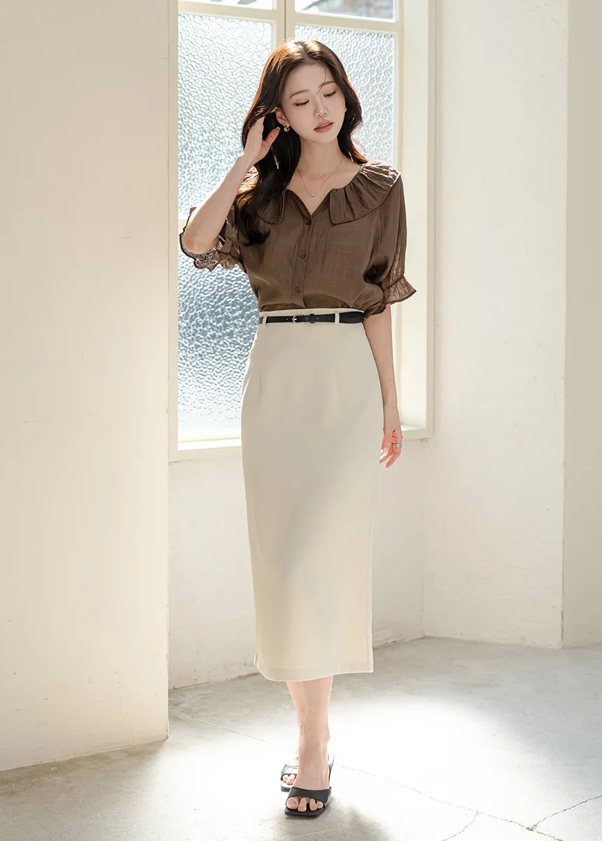 ループロングスリットラインヒドゥンジッパー無地スカートベルト付 | MONO AT.D | 詳細画像1