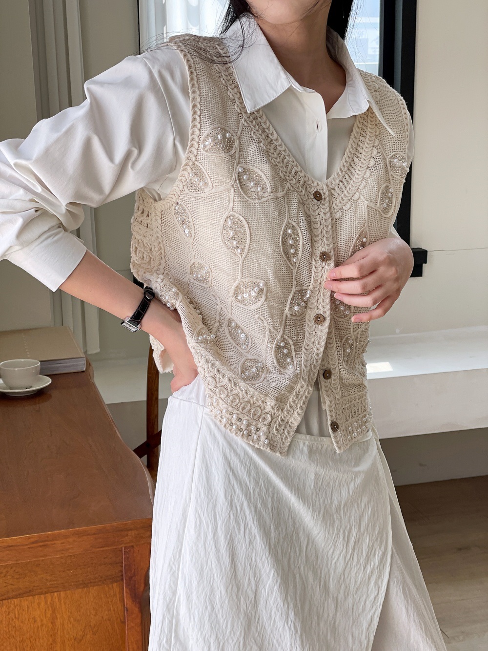 レースエコパールボタンVネックビスチェ | 詳細画像5