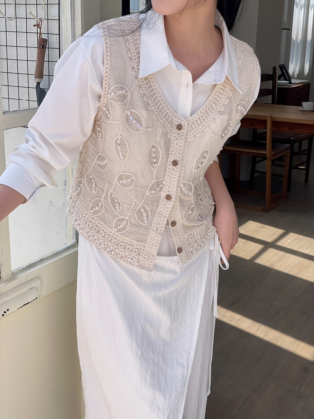 レースエコパールボタンVネックビスチェ | 詳細画像6