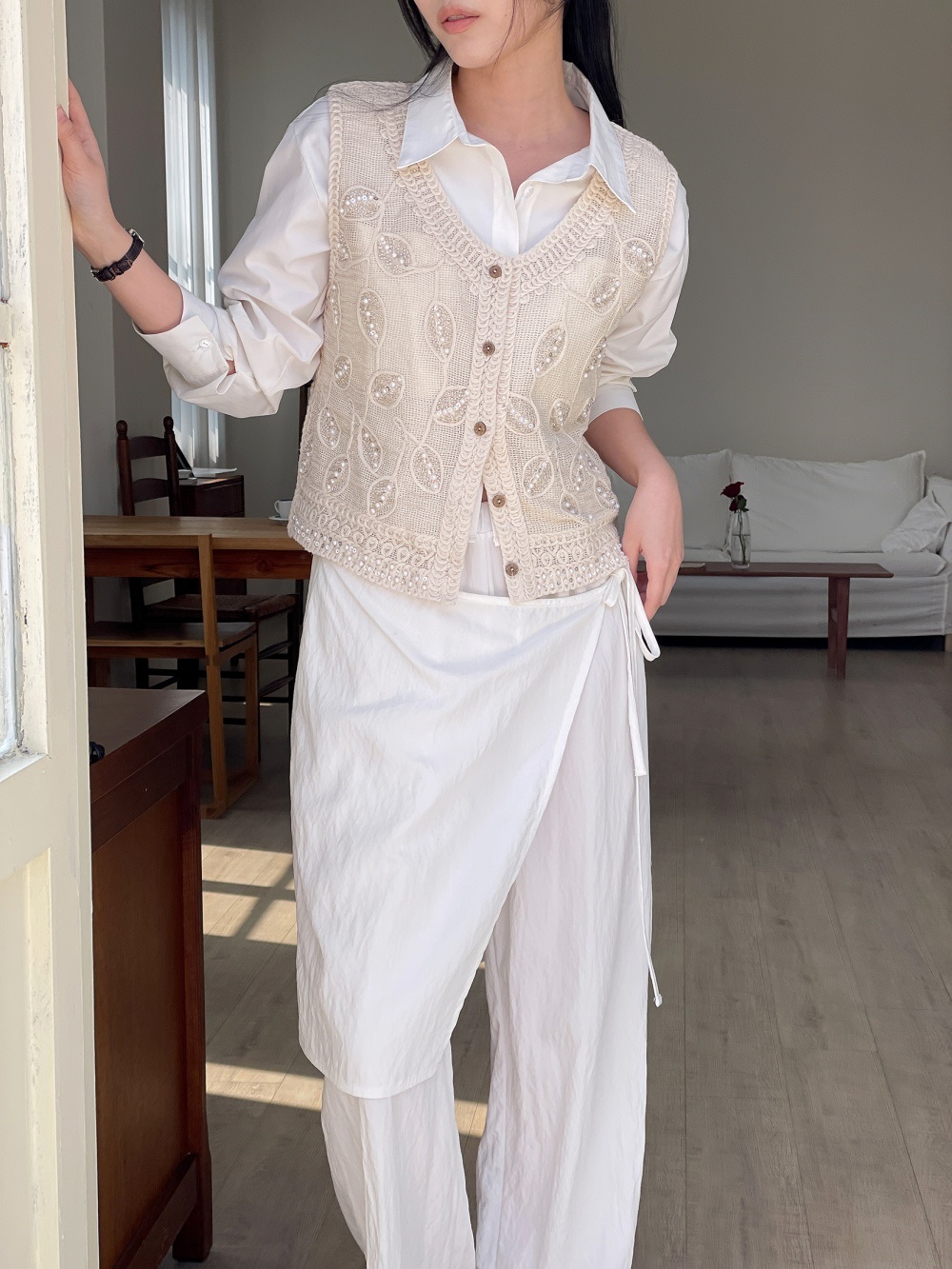 レースエコパールボタンVネックビスチェ | 詳細画像7