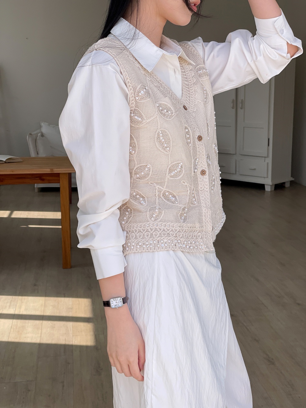 レースエコパールボタンVネックビスチェ | 詳細画像8