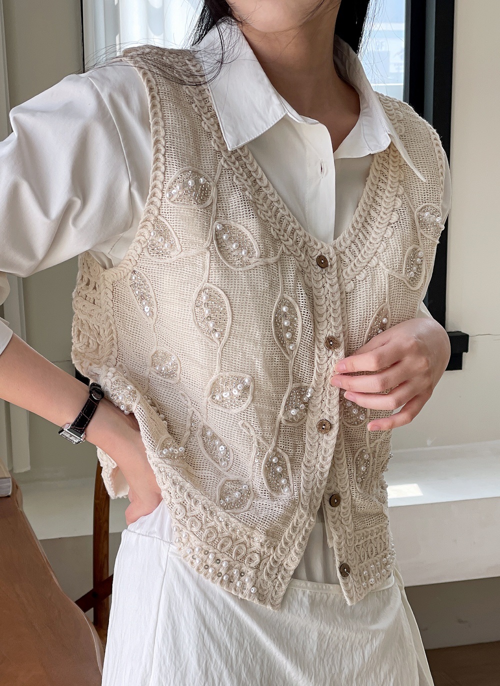 レースエコパールボタンVネックビスチェ | 詳細画像10