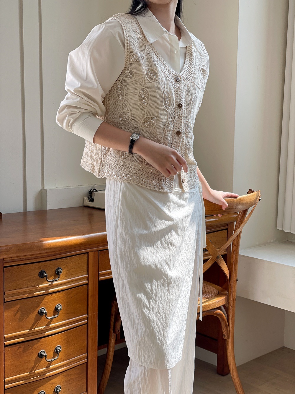 レースエコパールボタンVネックビスチェ | 詳細画像12