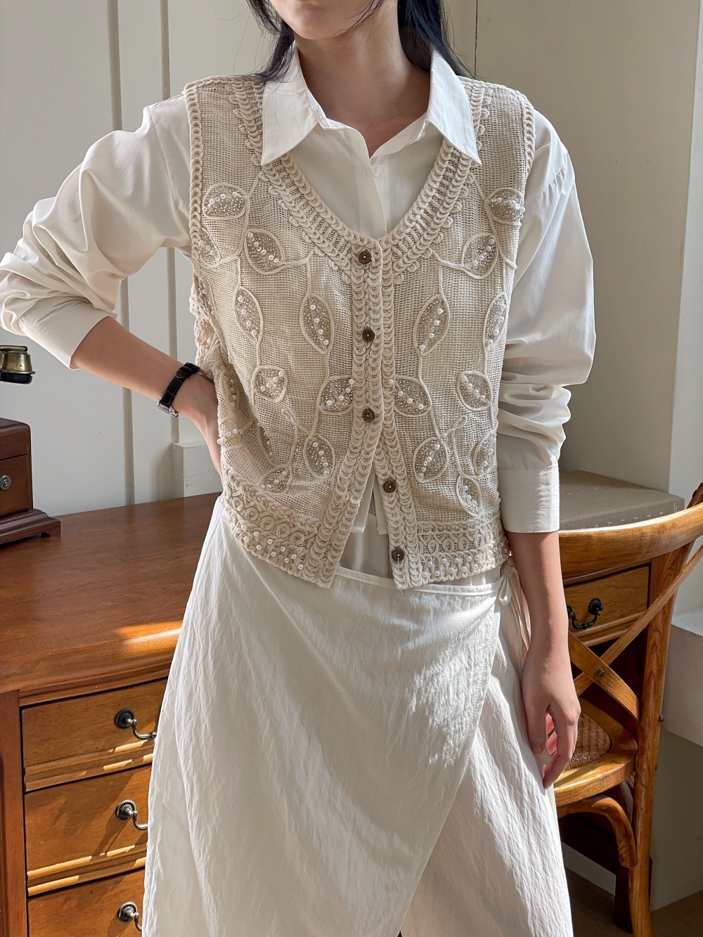 レースエコパールボタンVネックビスチェ | 詳細画像13