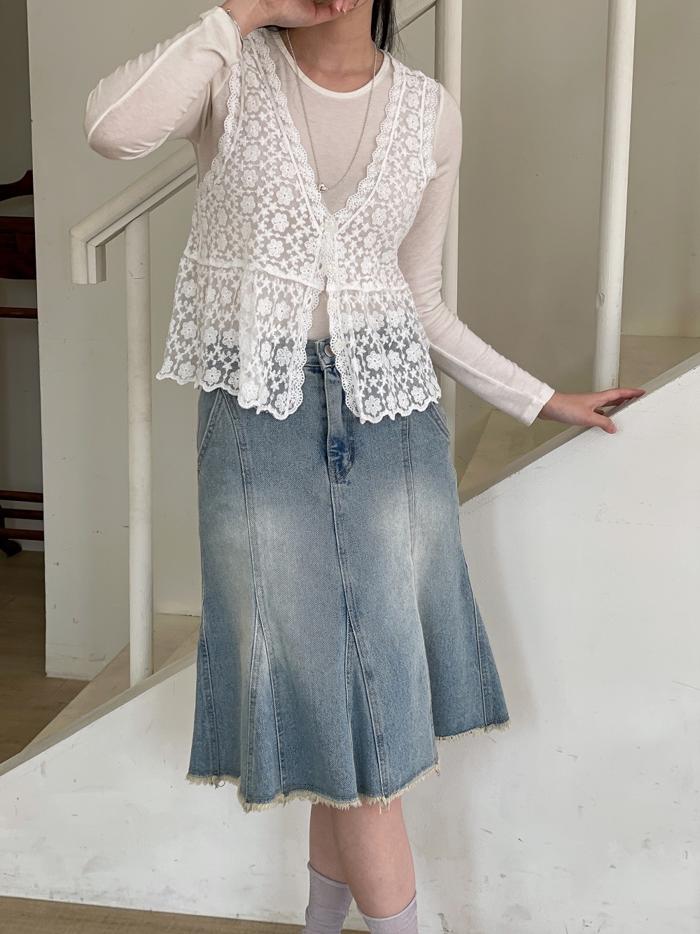 花柄レースボタンVネックビスチェ | 詳細画像6