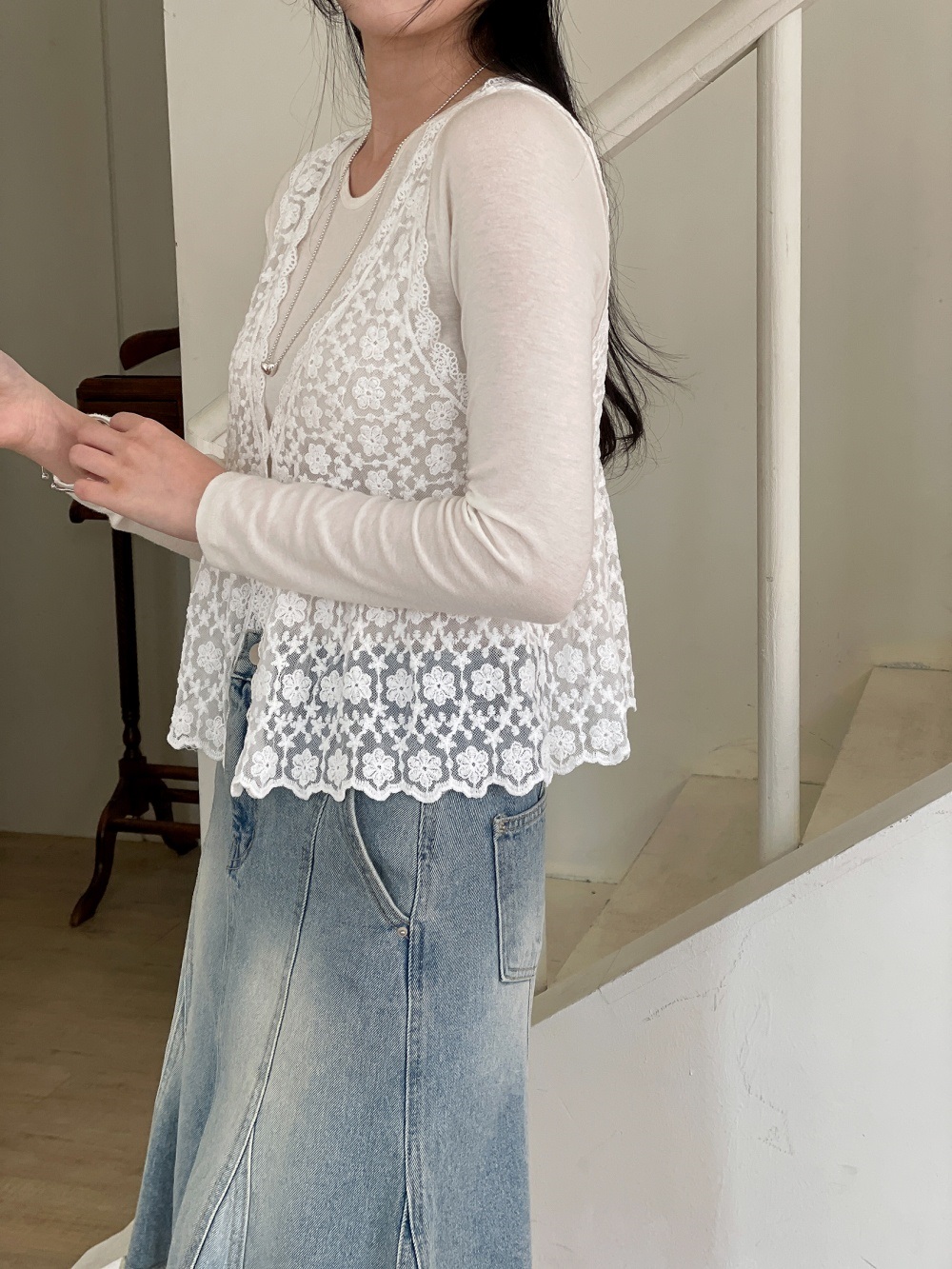 花柄レースボタンVネックビスチェ | 詳細画像7