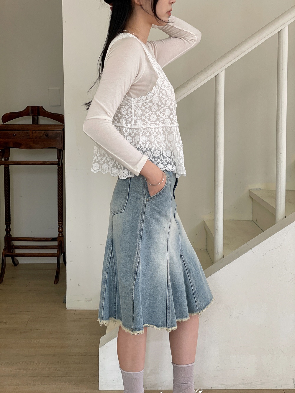 花柄レースボタンVネックビスチェ | 詳細画像9