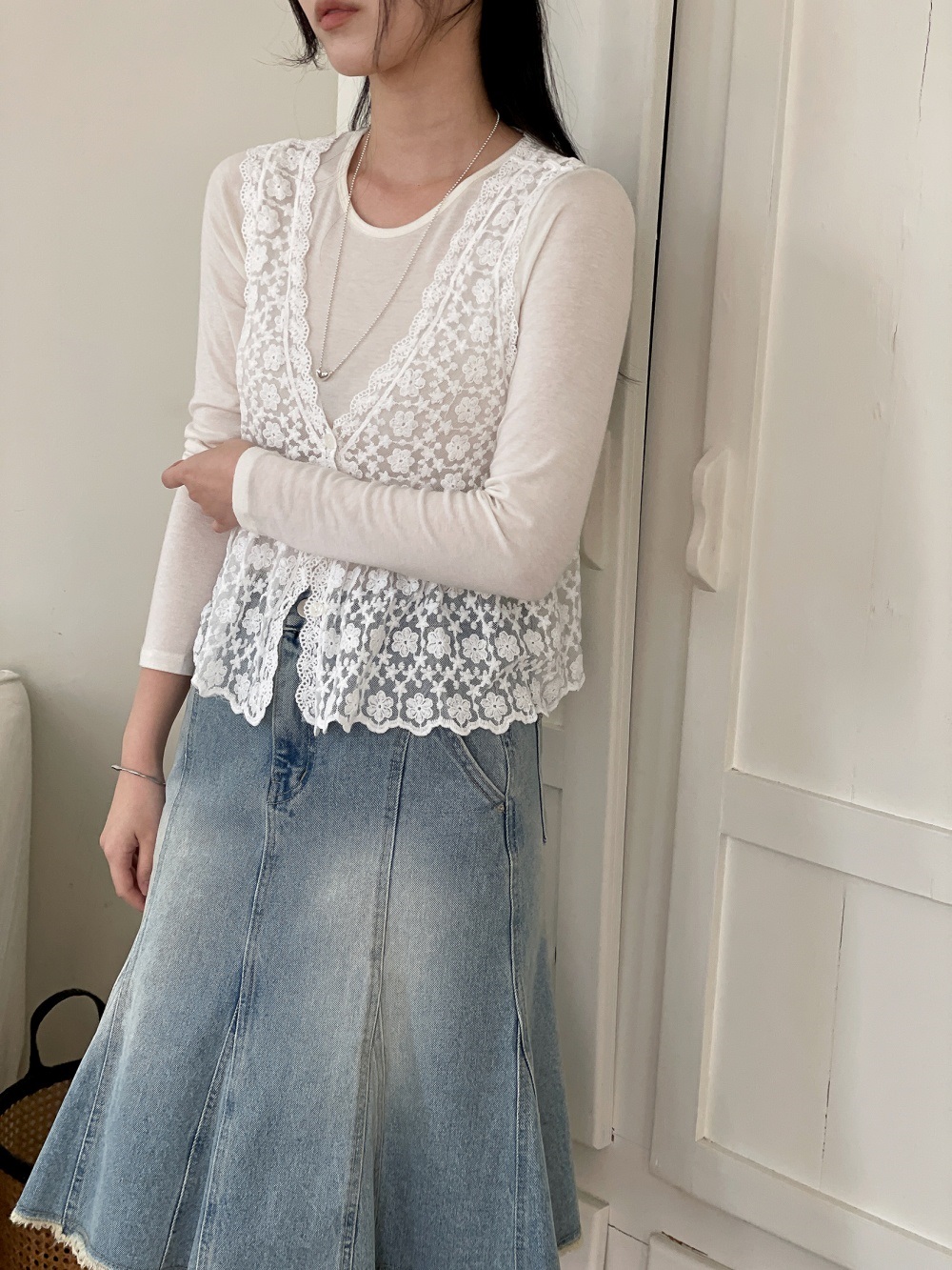 花柄レースボタンVネックビスチェ | 詳細画像11