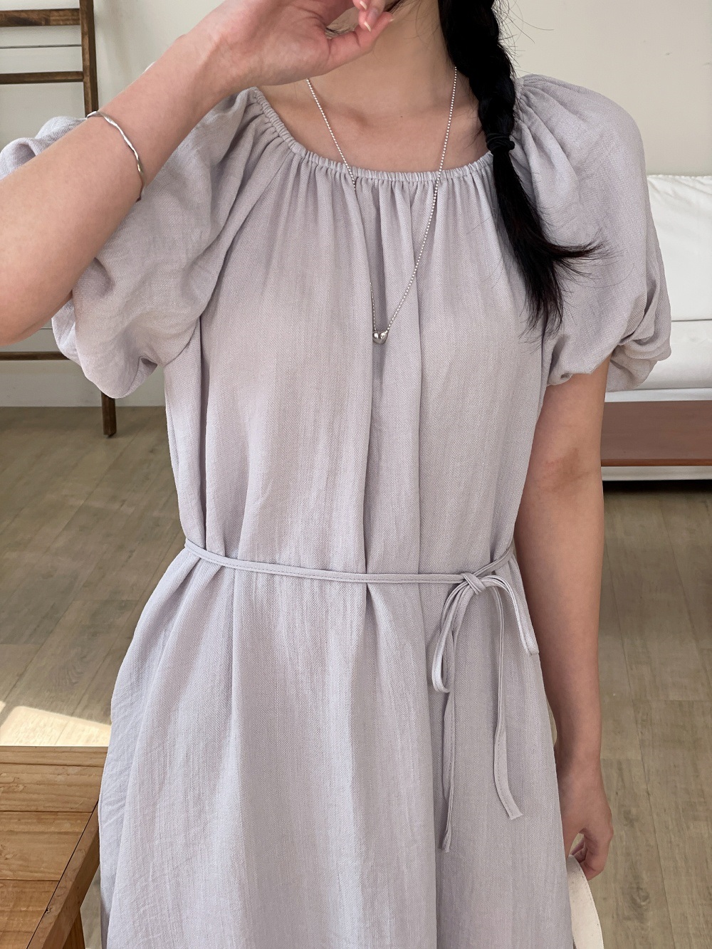 オフショルダーポケットバルーンロング半袖ワンピースストラップ付 | 詳細画像3