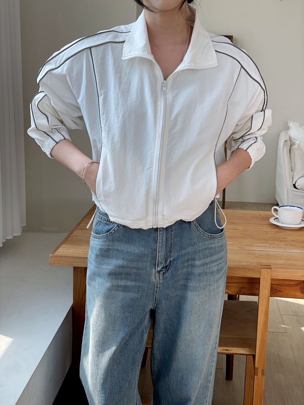 ジップアップハイネックポケットラインドローコードジャンパー | 詳細画像6