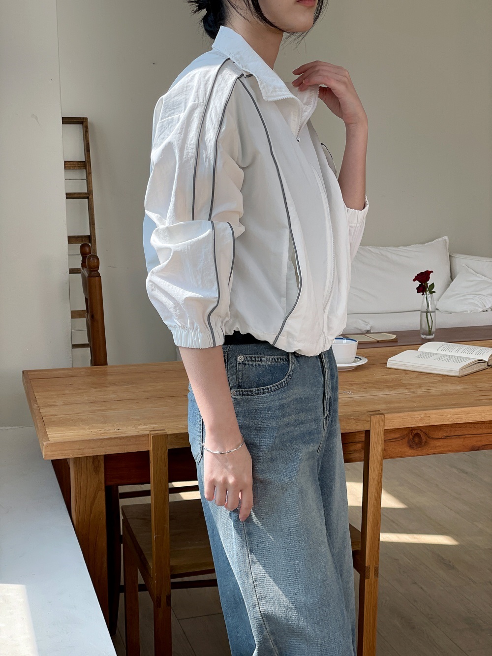 ジップアップハイネックポケットラインドローコードジャンパー | 詳細画像7