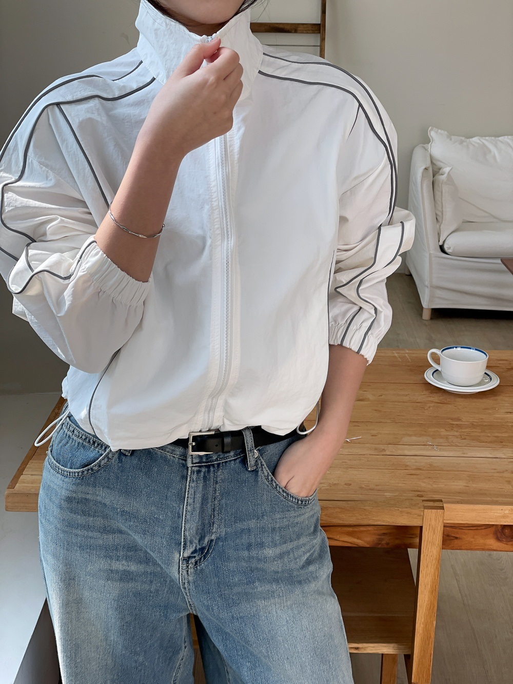 ジップアップハイネックポケットラインドローコードジャンパー | 詳細画像8