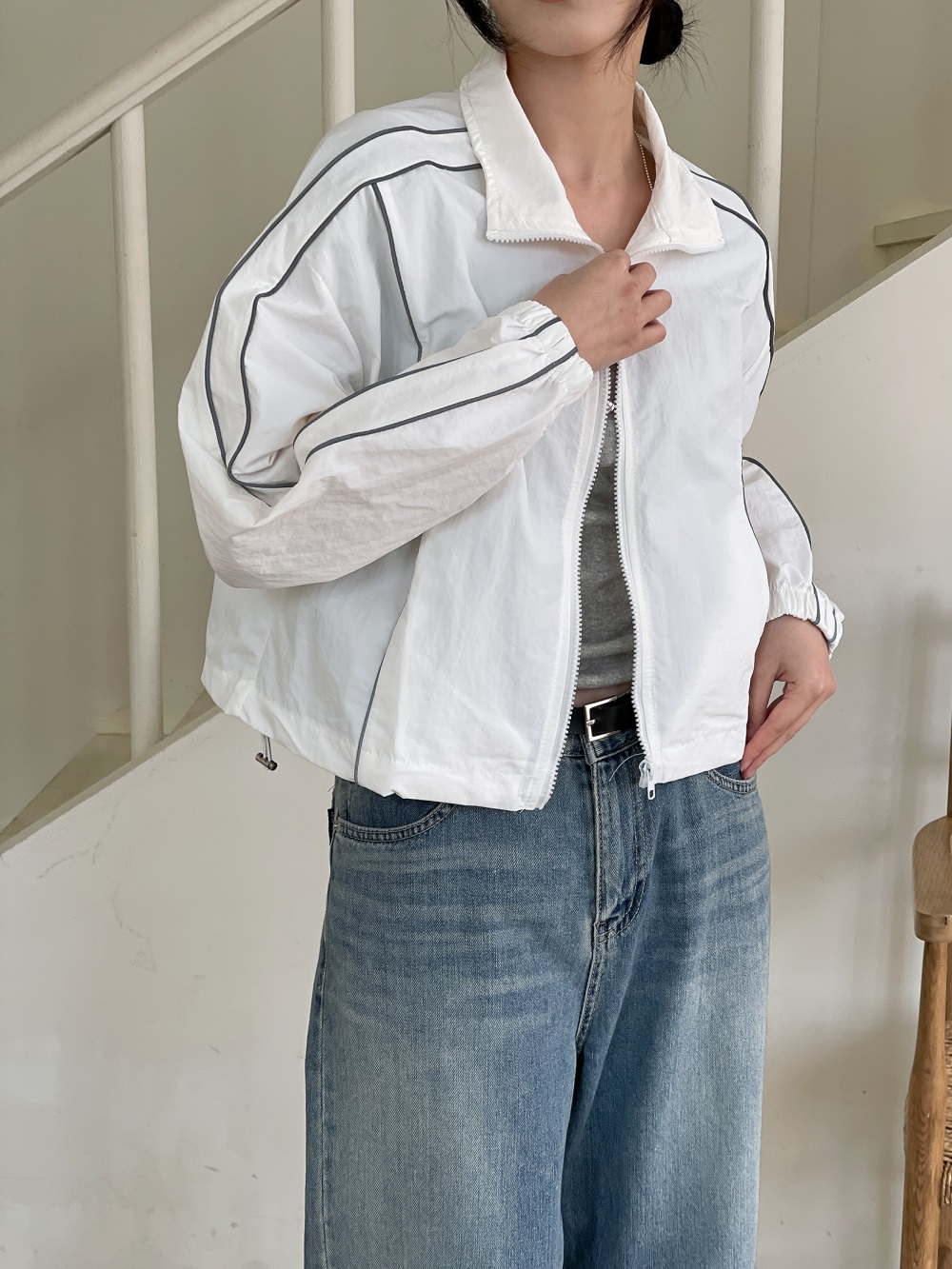 ジップアップハイネックポケットラインドローコードジャンパー | 詳細画像12