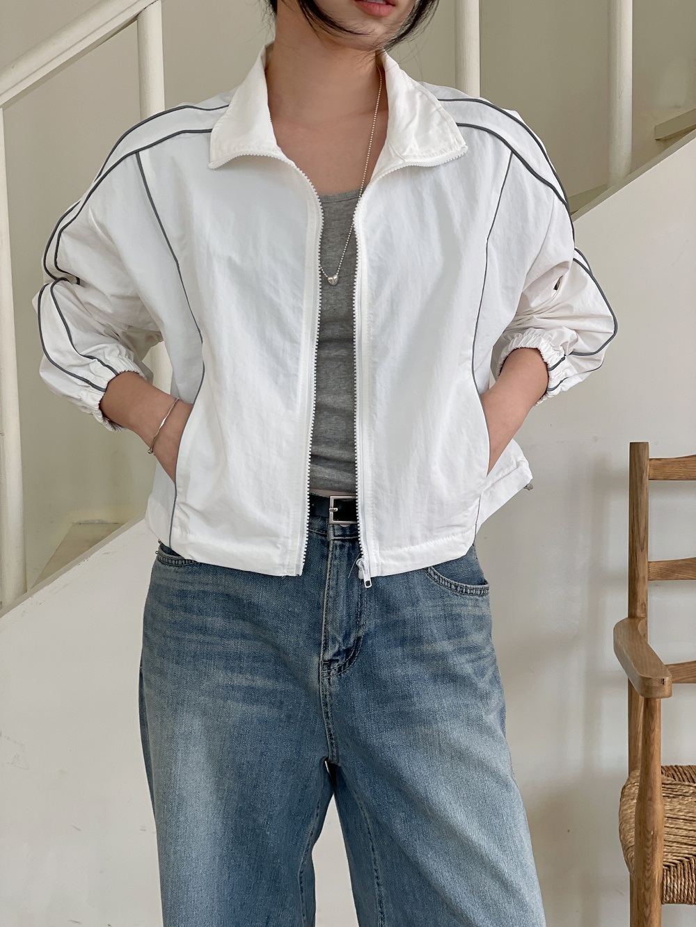 ジップアップハイネックポケットラインドローコードジャンパー | 詳細画像13