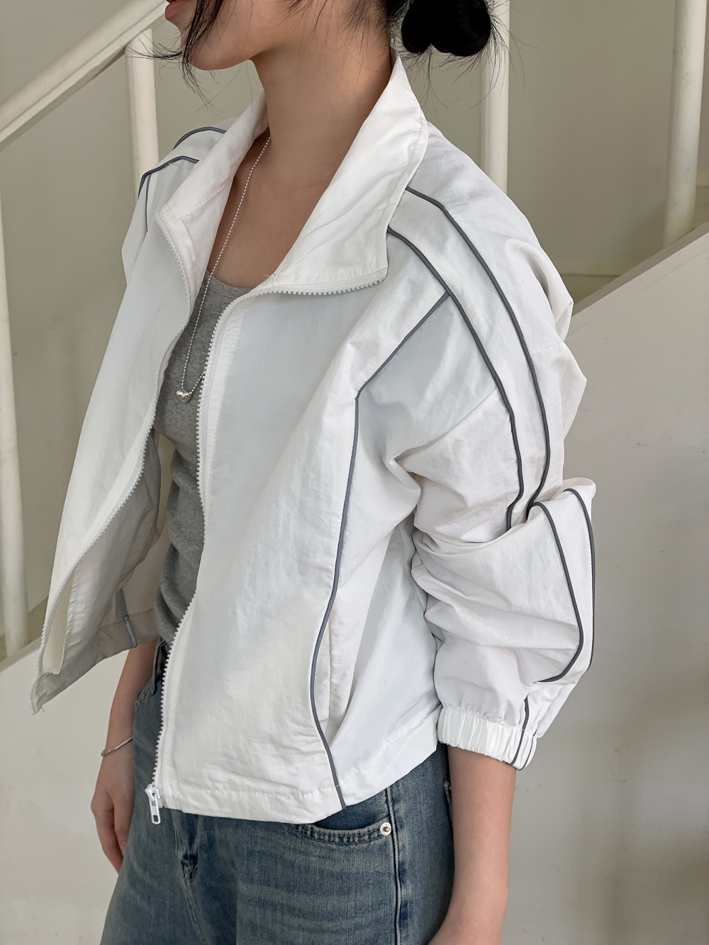 ジップアップハイネックポケットラインドローコードジャンパー | 詳細画像14