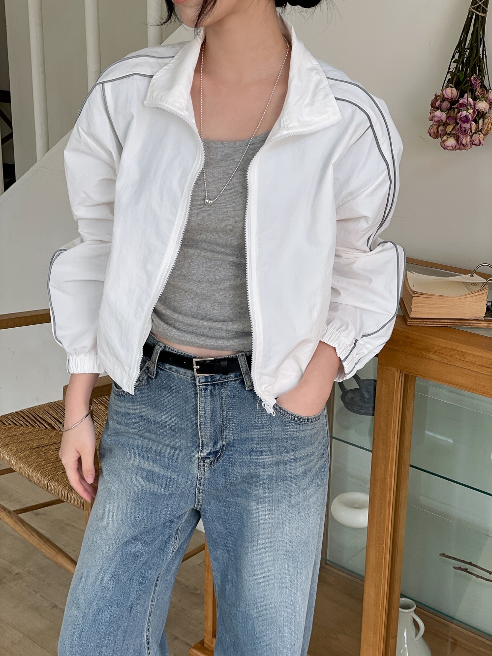 ジップアップハイネックポケットラインドローコードジャンパー | 詳細画像16