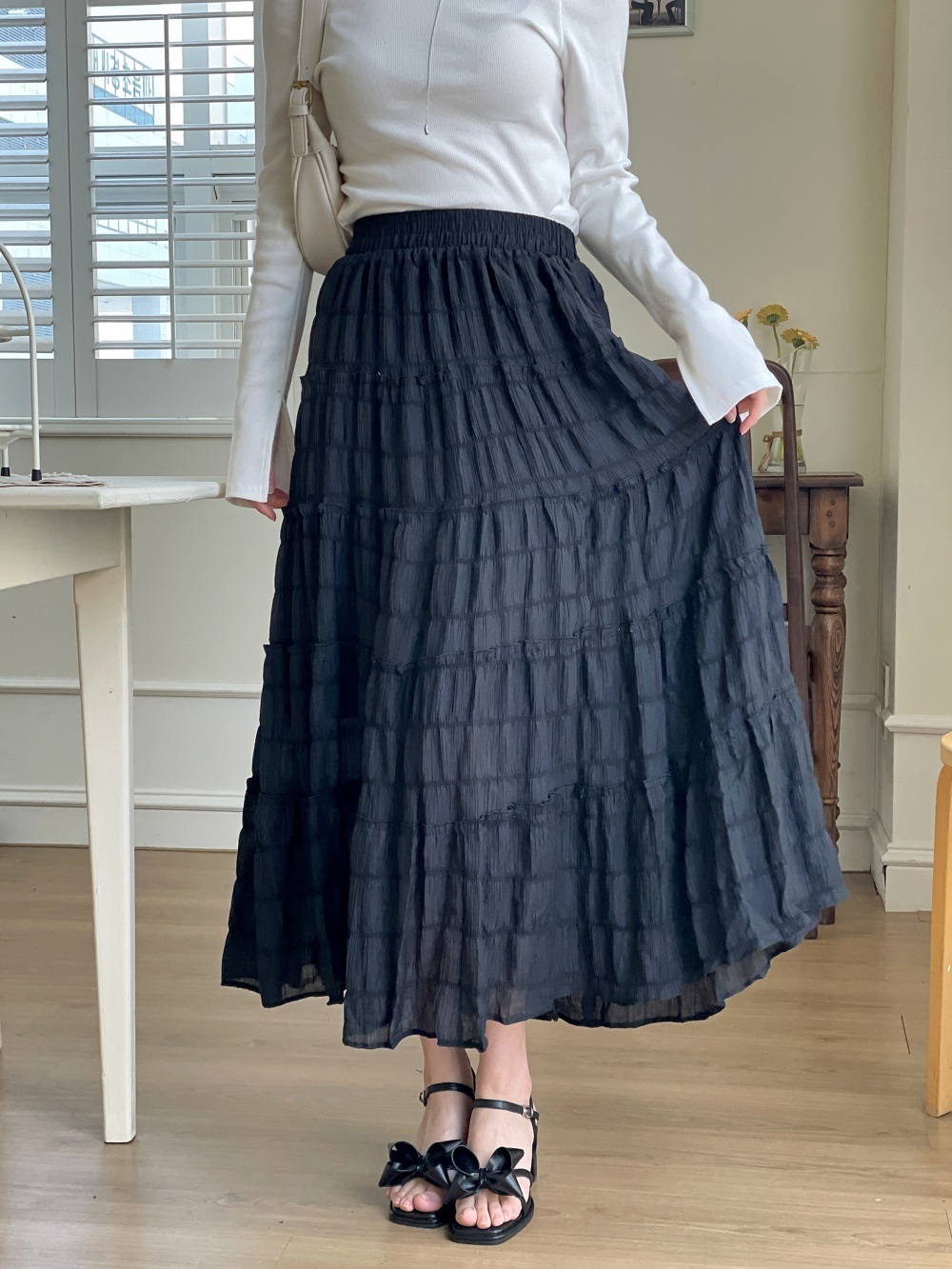 フリルリンクルティアードウエストゴムロングスカート | 詳細画像2