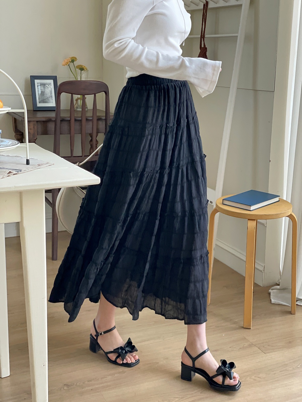 フリルリンクルティアードウエストゴムロングスカート | 詳細画像3