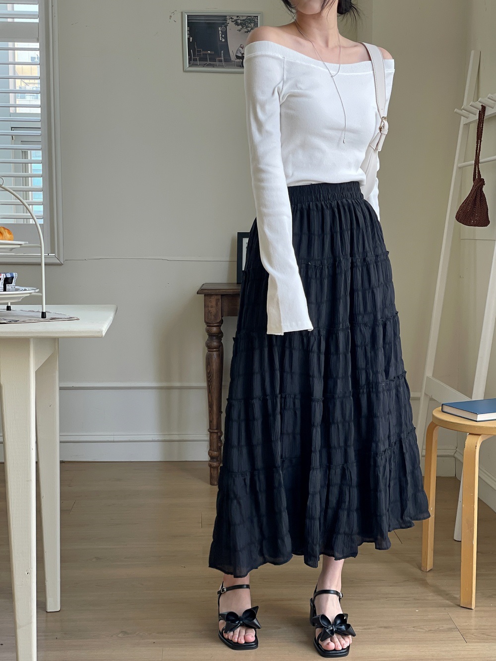 フリルリンクルティアードウエストゴムロングスカート | 詳細画像4