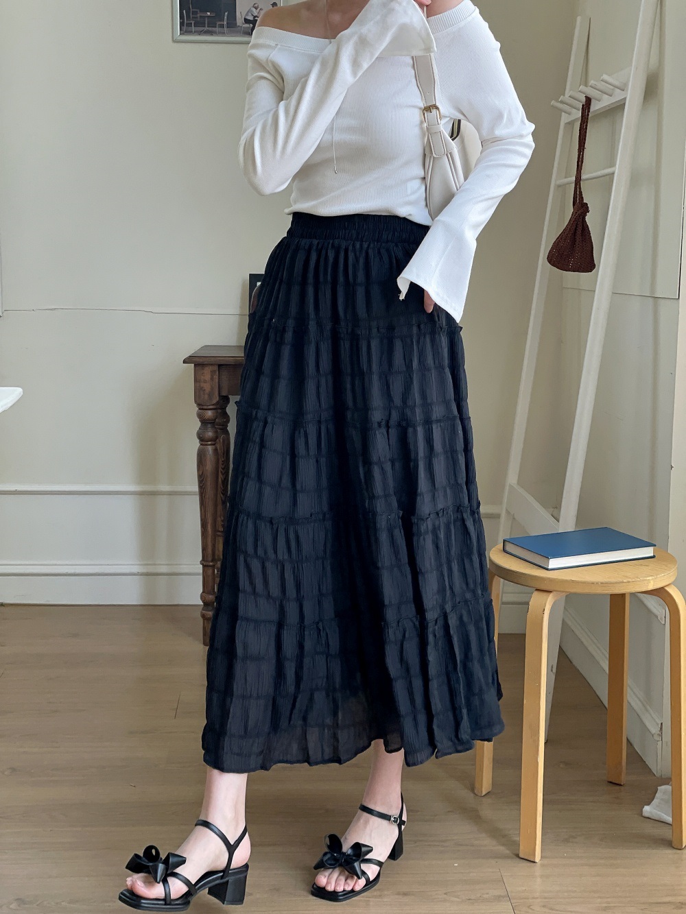 フリルリンクルティアードウエストゴムロングスカート | 詳細画像5