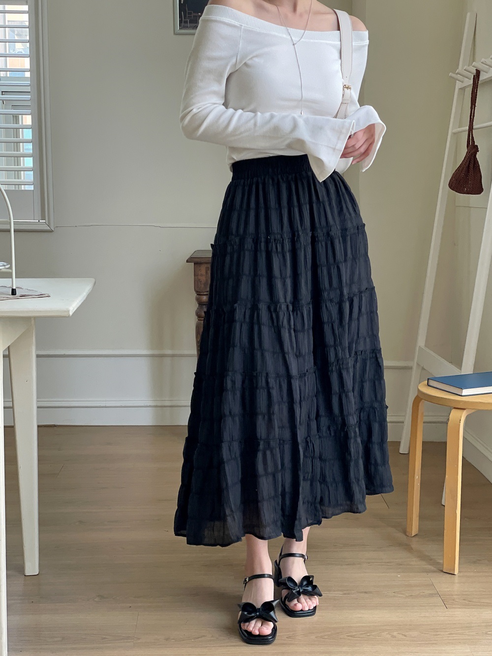 フリルリンクルティアードウエストゴムロングスカート | 詳細画像6