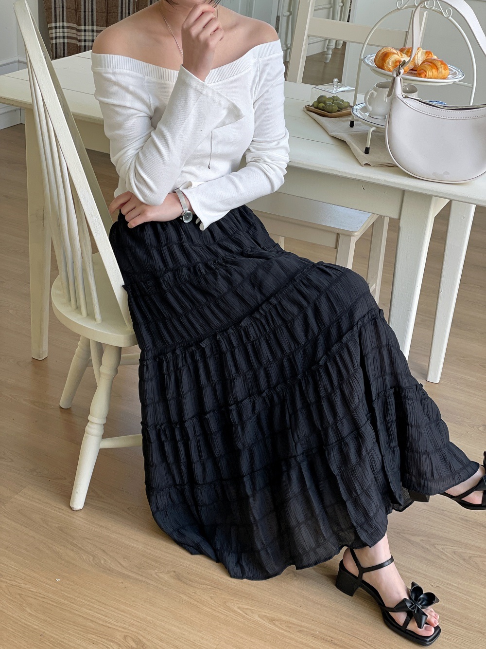 フリルリンクルティアードウエストゴムロングスカート | 詳細画像7