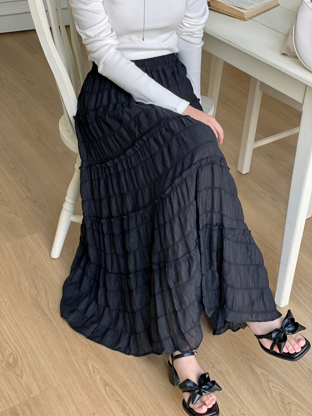 フリルリンクルティアードウエストゴムロングスカート | 詳細画像8