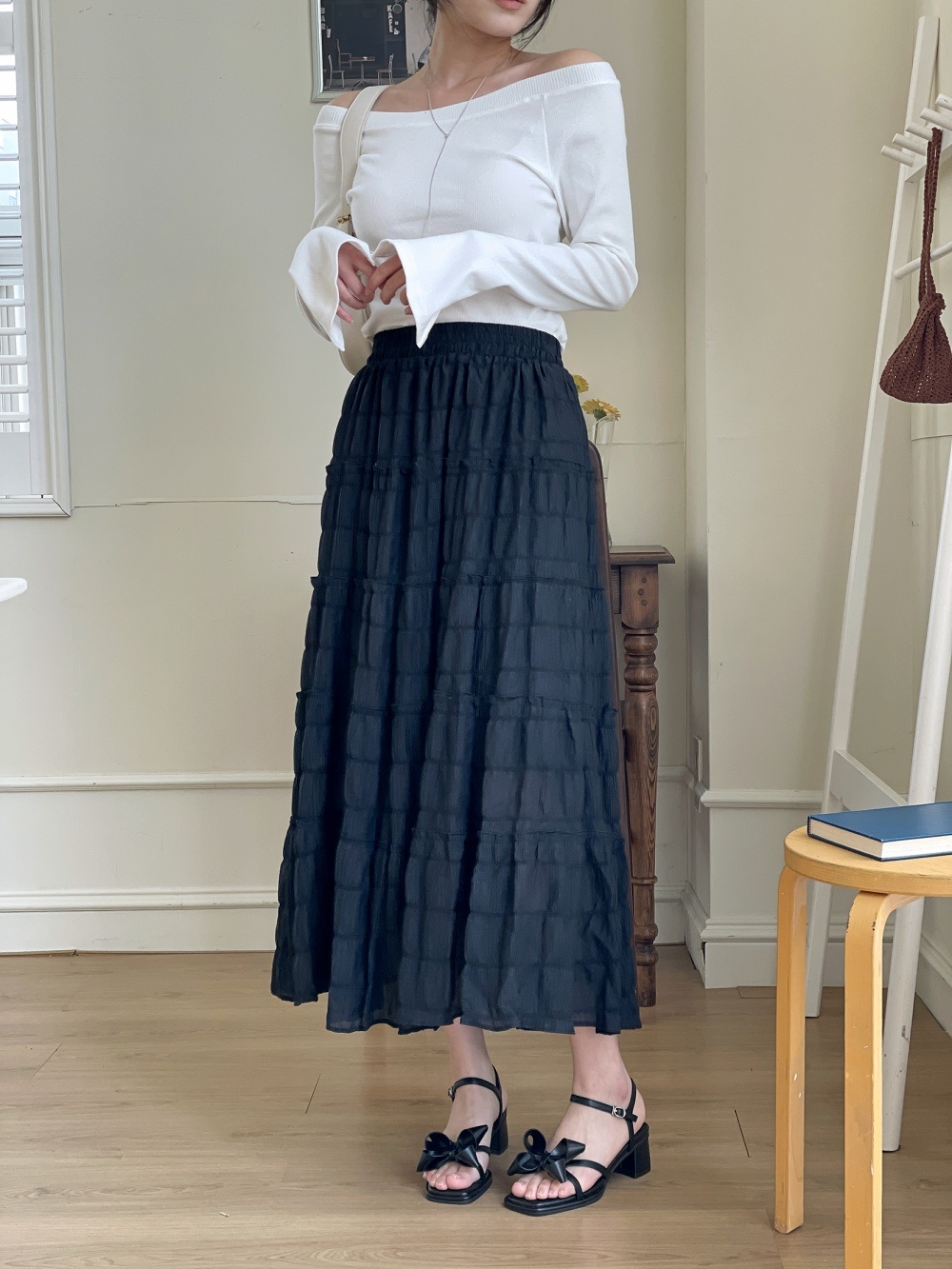 フリルリンクルティアードウエストゴムロングスカート | 詳細画像9