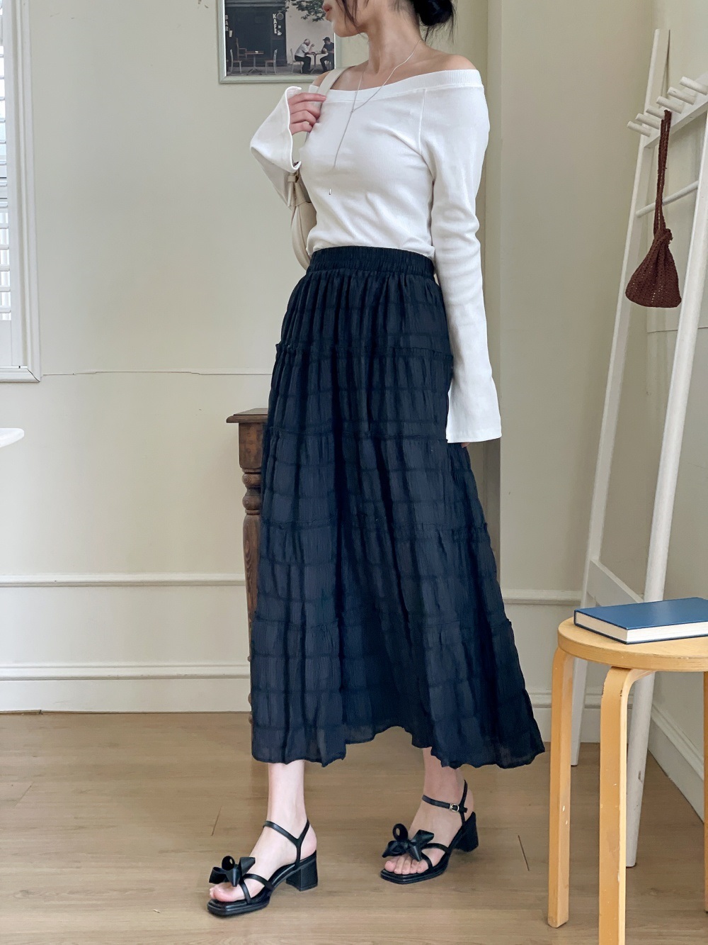 フリルリンクルティアードウエストゴムロングスカート | 詳細画像10