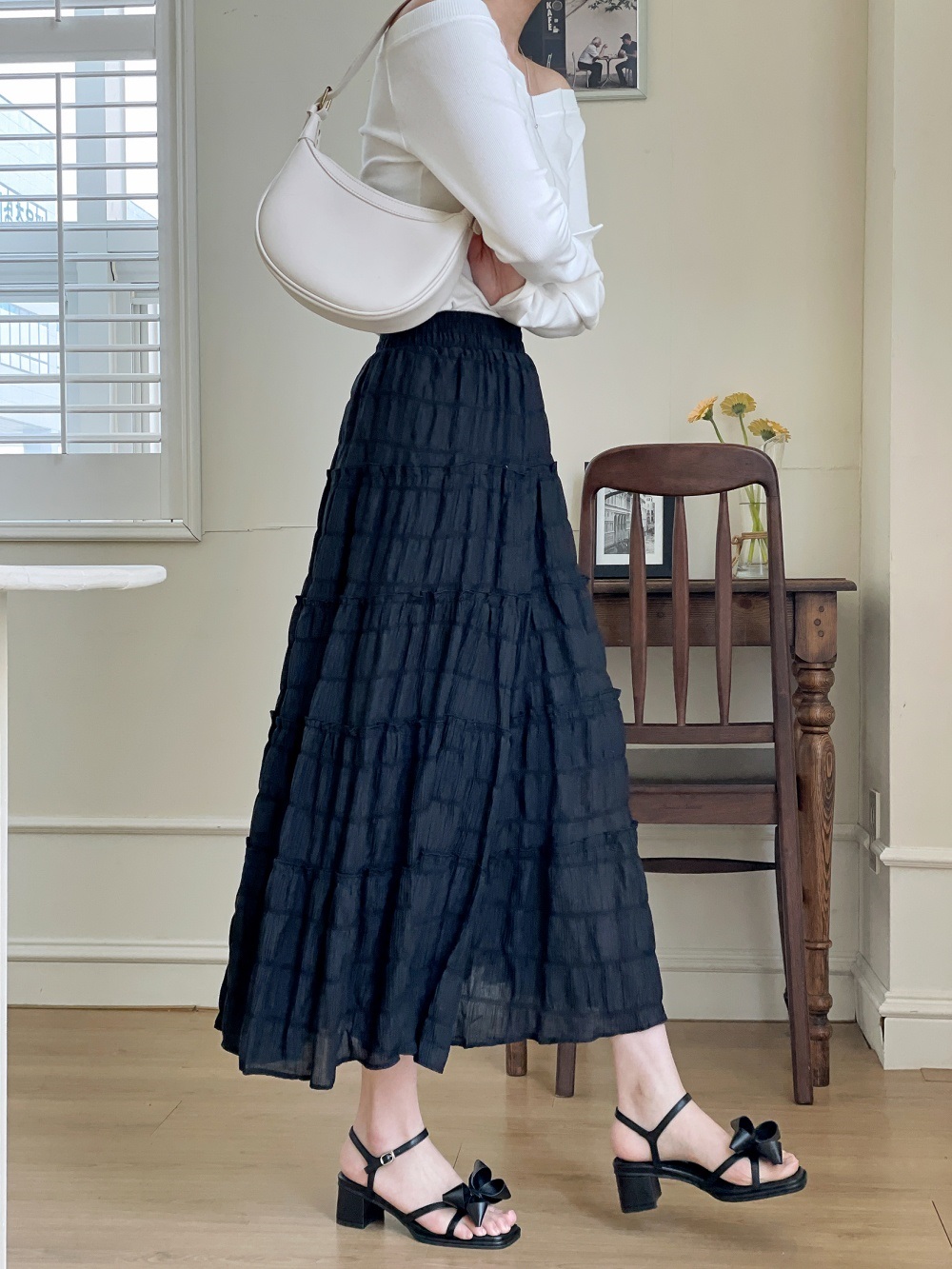 フリルリンクルティアードウエストゴムロングスカート | 詳細画像12