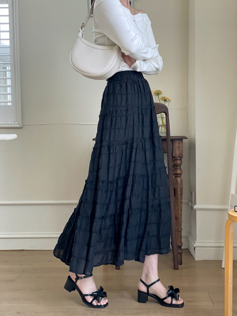 フリルリンクルティアードウエストゴムロングスカート | 詳細画像13