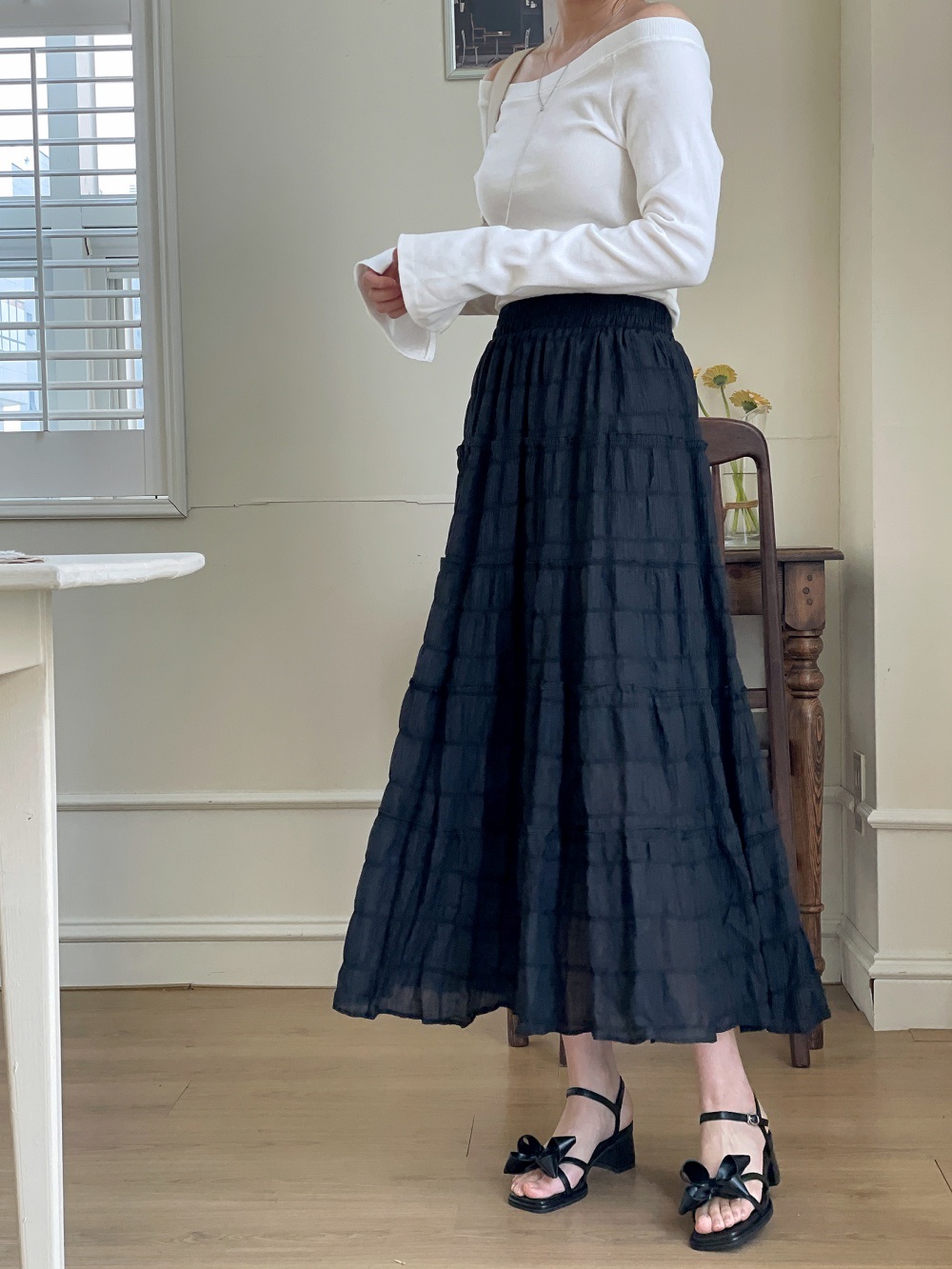 フリルリンクルティアードウエストゴムロングスカート | 詳細画像14