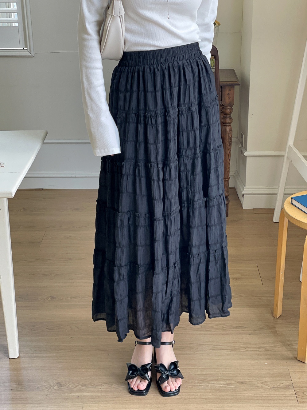 フリルリンクルティアードウエストゴムロングスカート | 詳細画像15