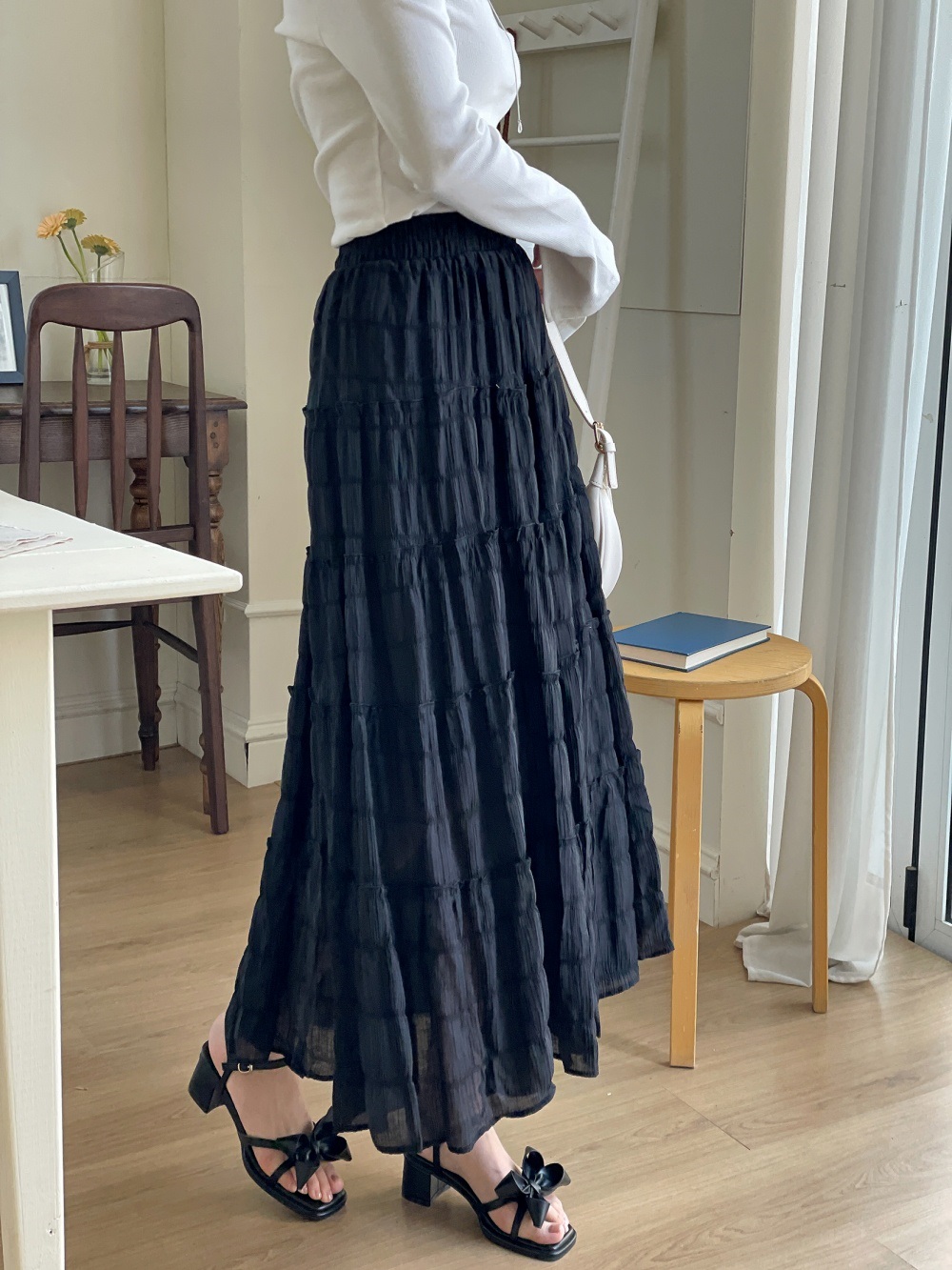 フリルリンクルティアードウエストゴムロングスカート | 詳細画像16