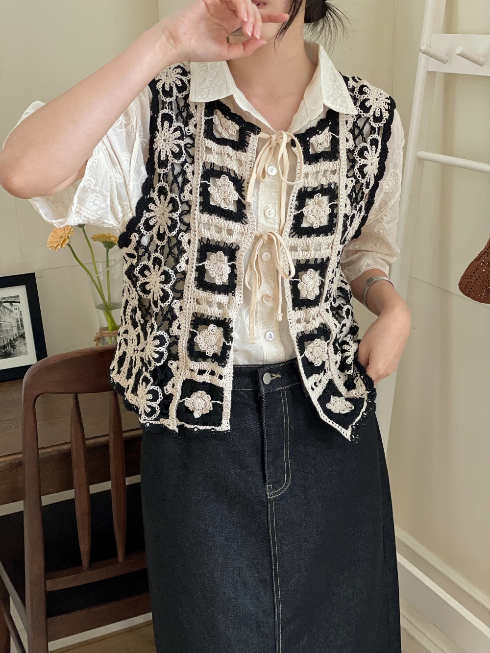 ニットコットンリボン花柄ビスチェ | 詳細画像2