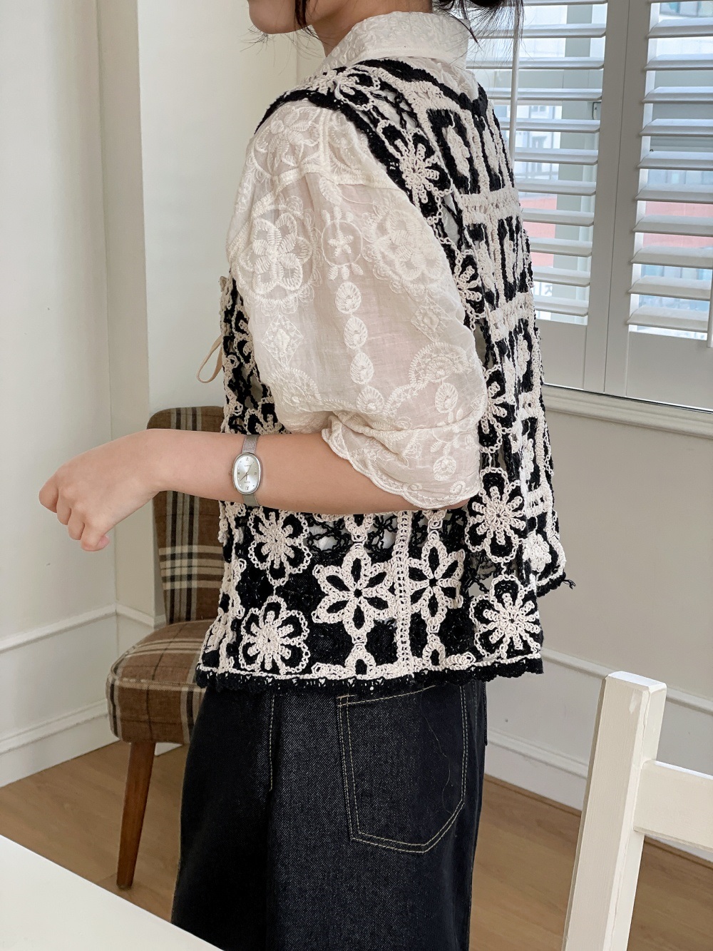 ニットコットンリボン花柄ビスチェ | 詳細画像3