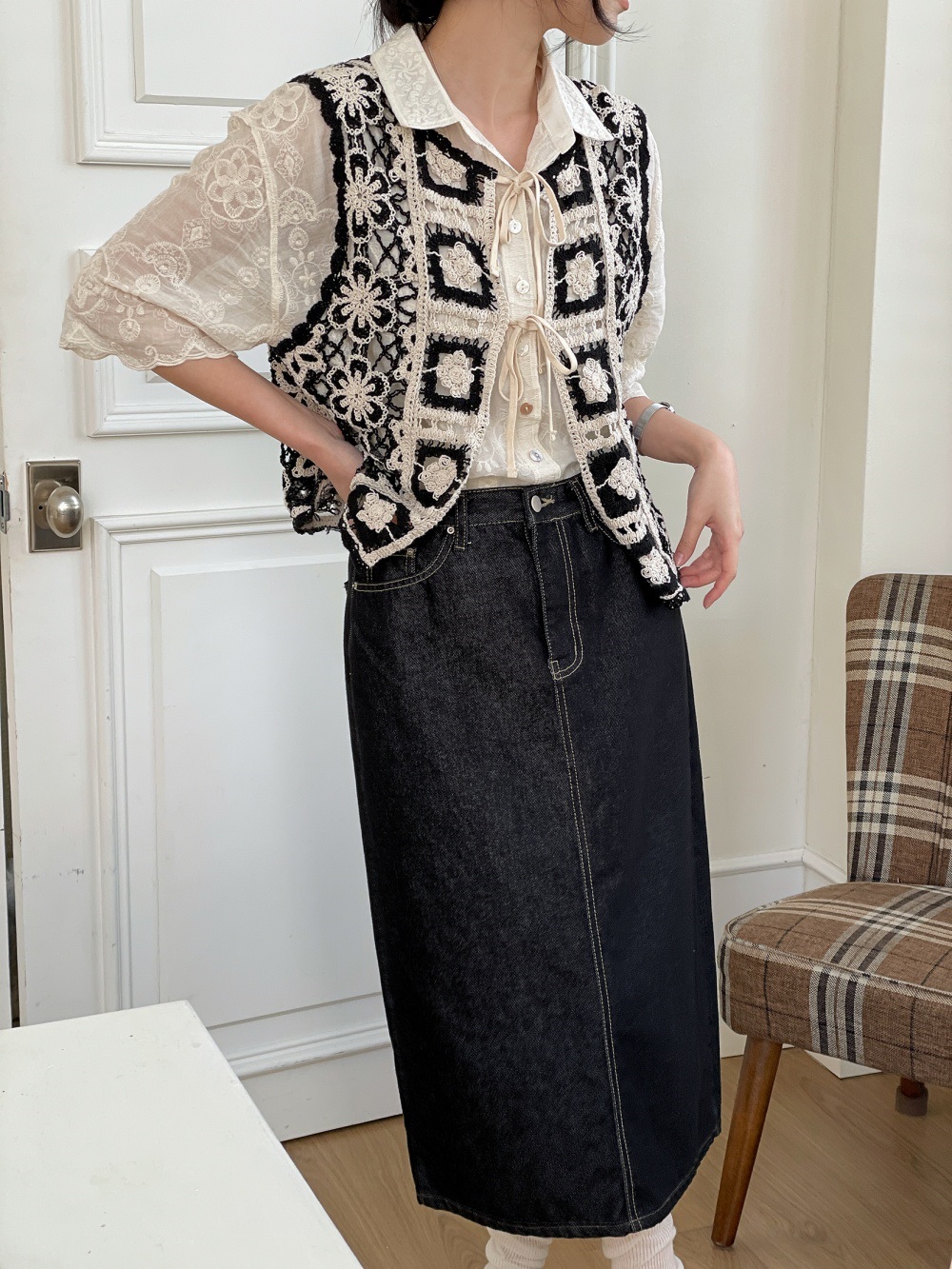 ニットコットンリボン花柄ビスチェ | 詳細画像6