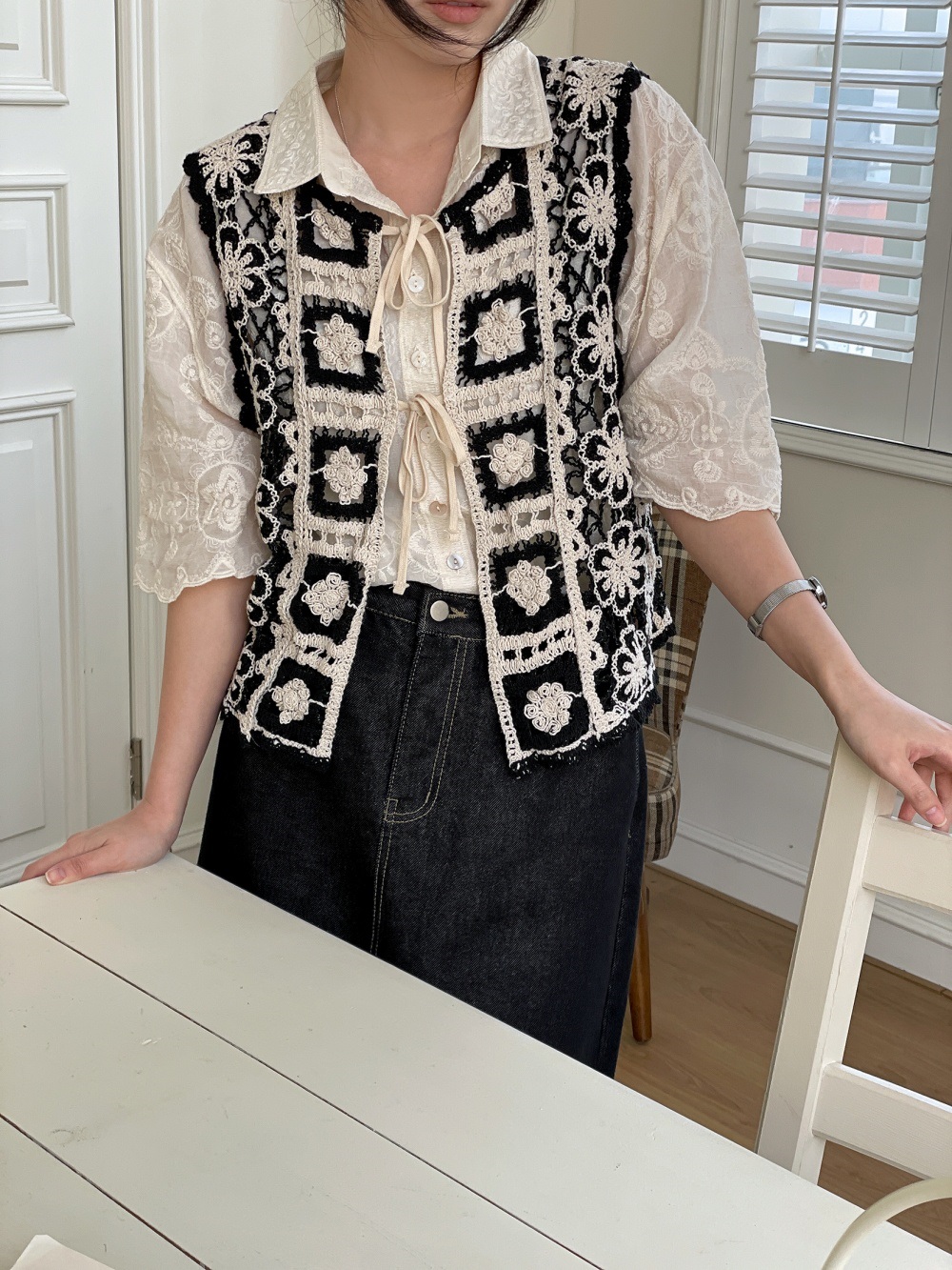 ニットコットンリボン花柄ビスチェ | 詳細画像7