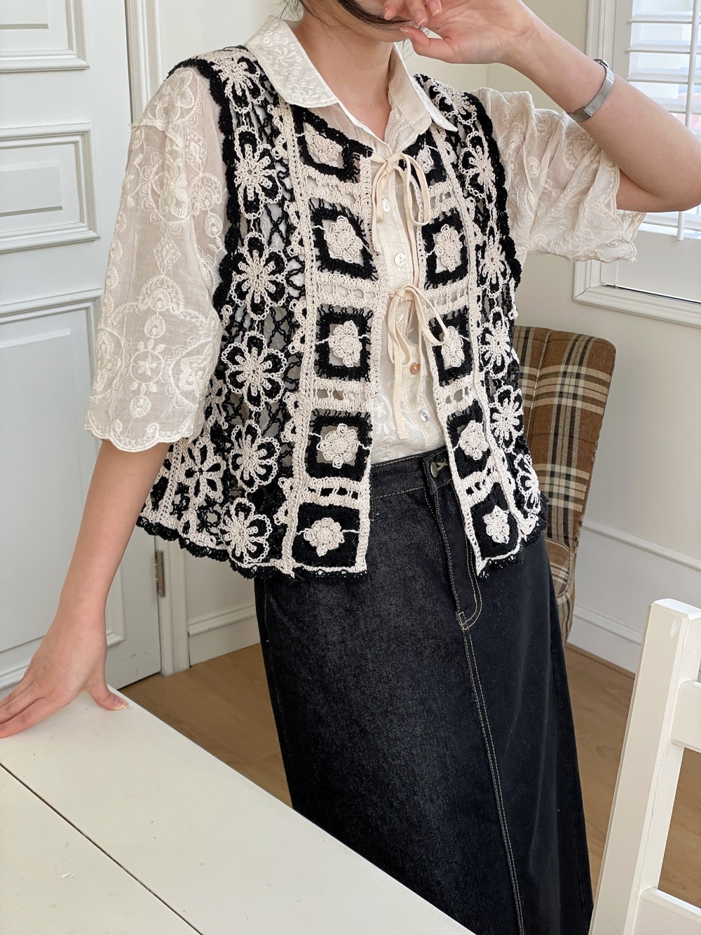 ニットコットンリボン花柄ビスチェ | 詳細画像8