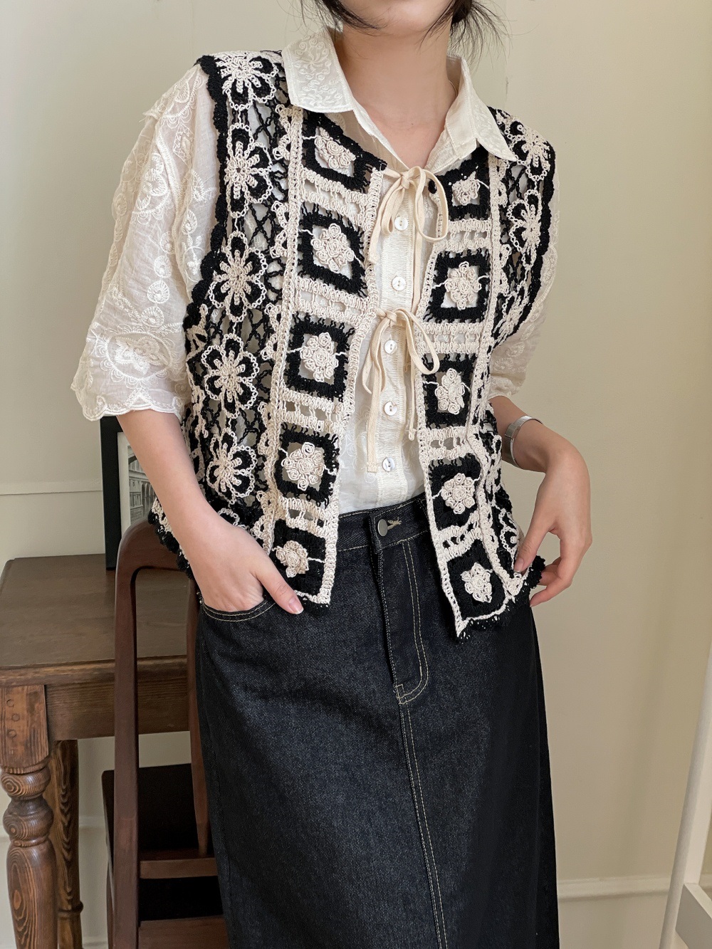 ニットコットンリボン花柄ビスチェ | 詳細画像12