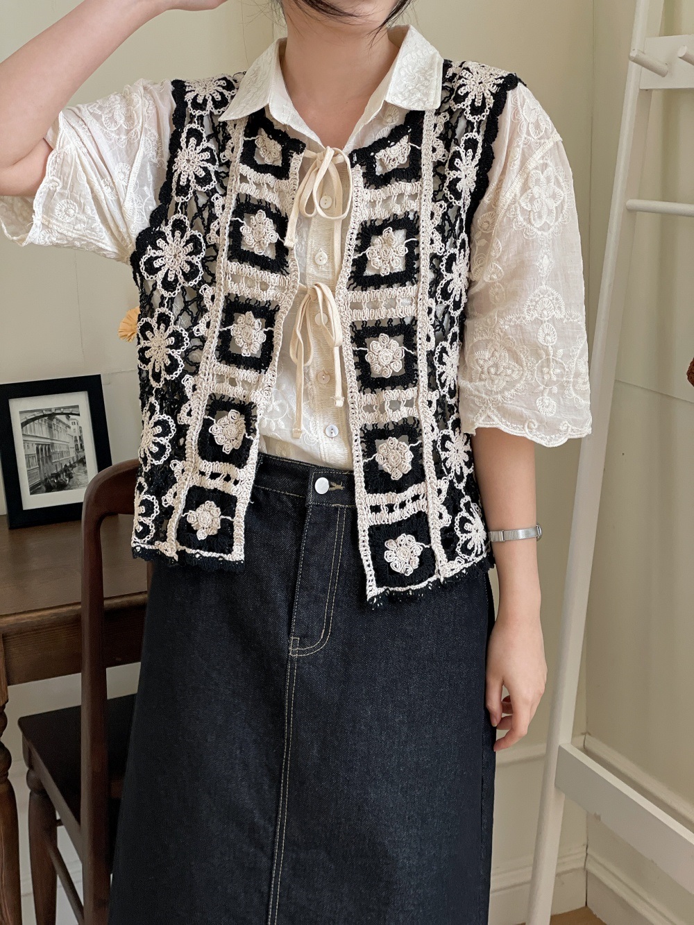 ニットコットンリボン花柄ビスチェ | 詳細画像15