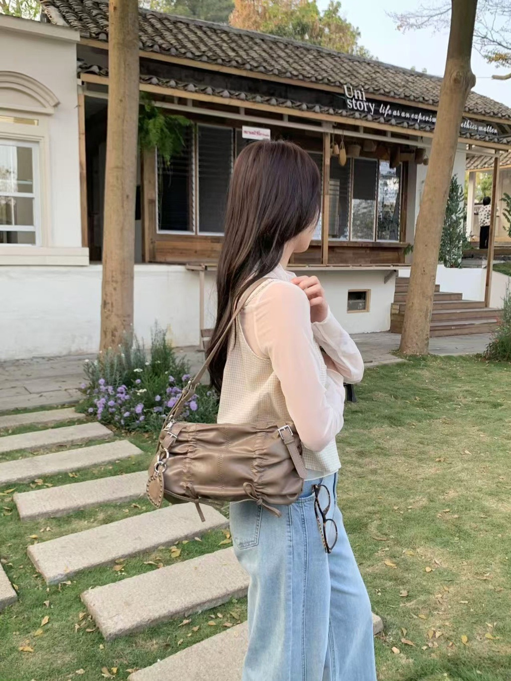 レザー調ギャザーショルダーバッグ | 詳細画像9