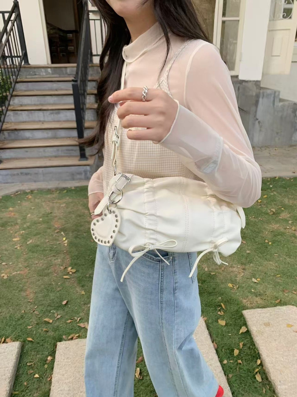 レザー調ギャザーショルダーバッグ | 詳細画像11