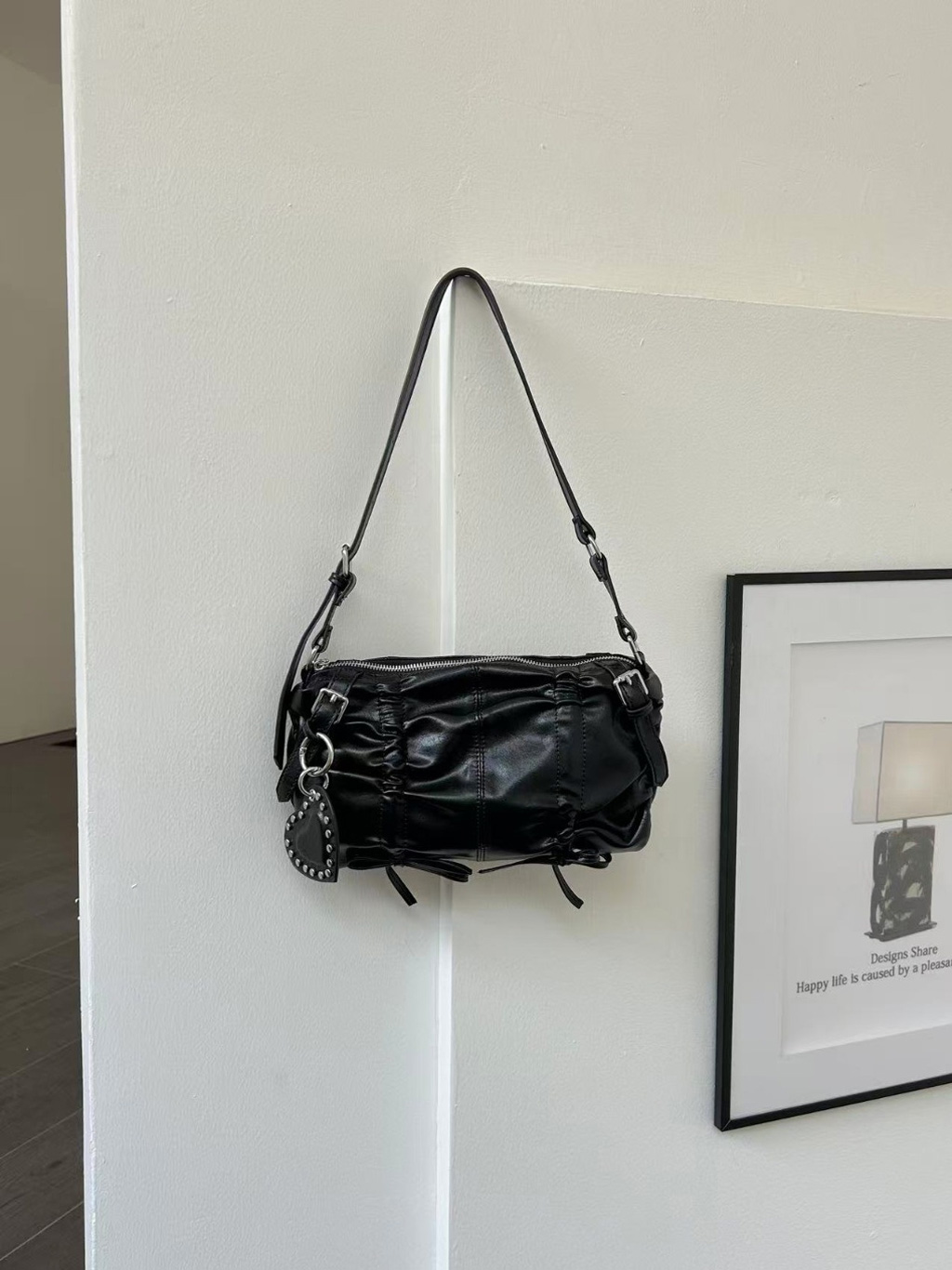 レザー調ギャザーショルダーバッグ | 詳細画像12