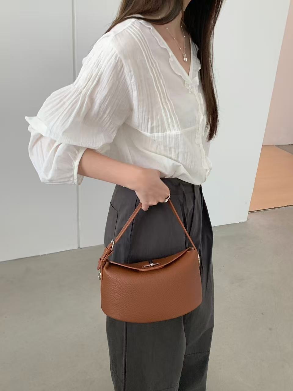 レザー調Hラインショルダーバッグポーチ付 | 詳細画像6