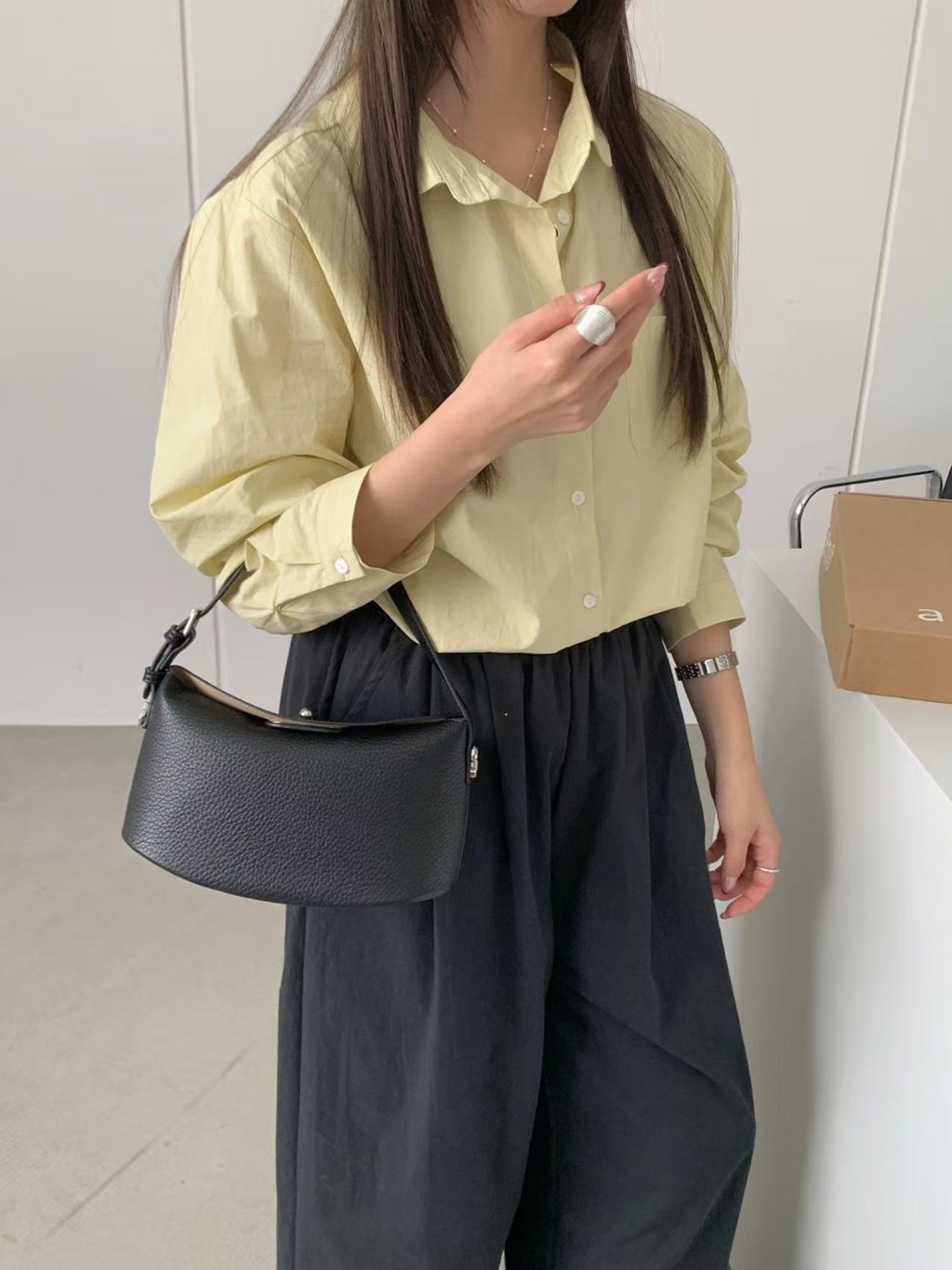 レザー調Hラインショルダーバッグポーチ付 | 詳細画像7