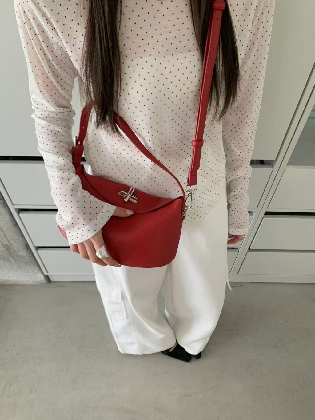 レザー調Hラインショルダーバッグポーチ付 | 詳細画像9