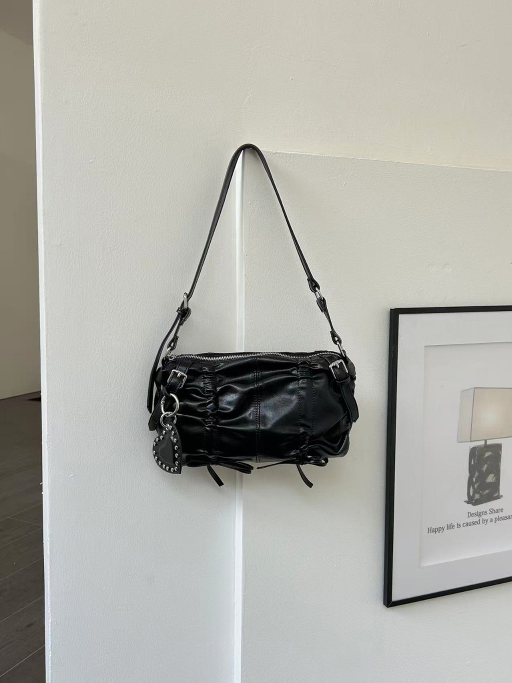 レザー調Hラインショルダーバッグポーチ付 | 詳細画像10