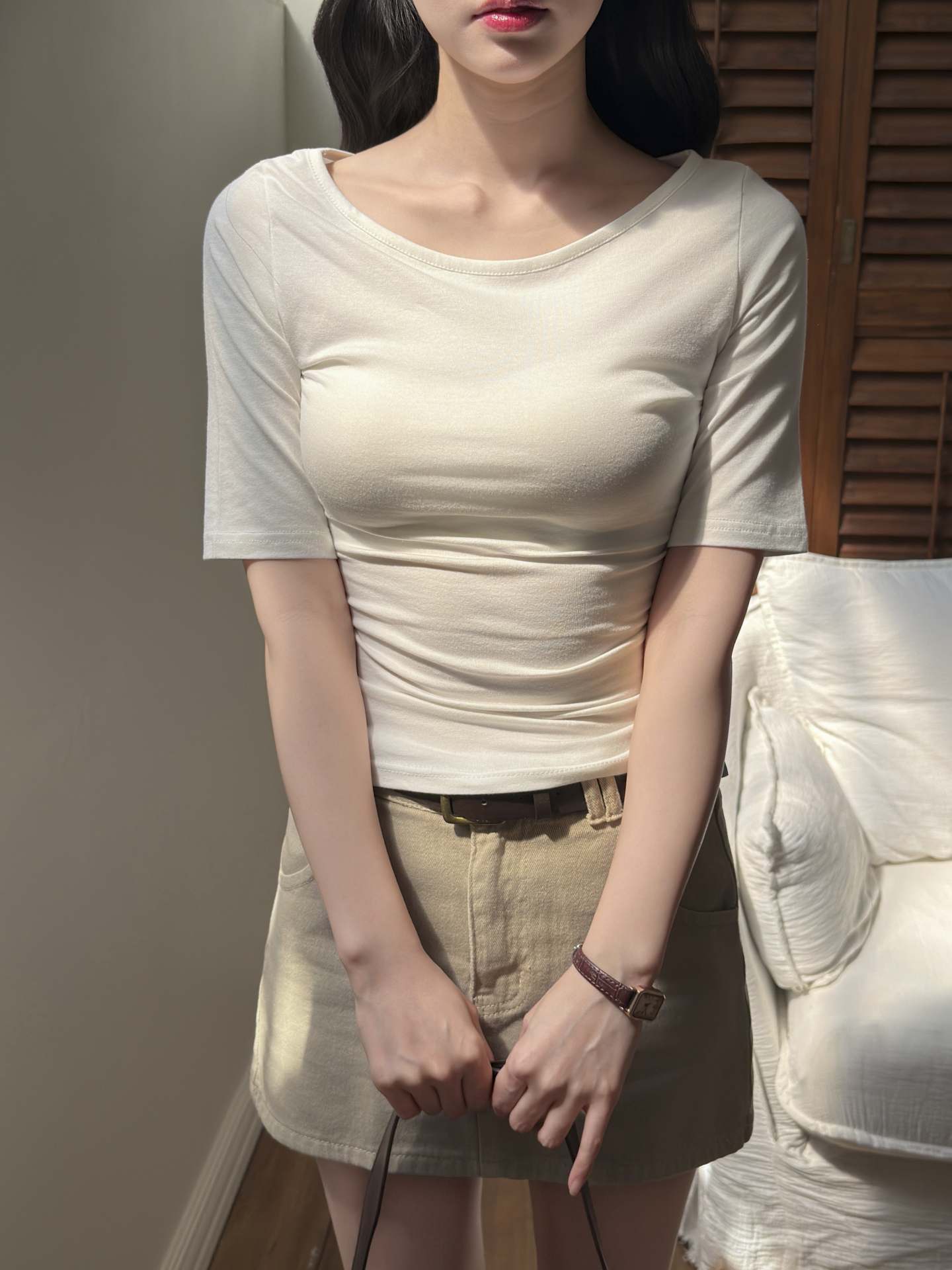 Uネックスリム5分丈無地Tシャツ | 詳細画像11