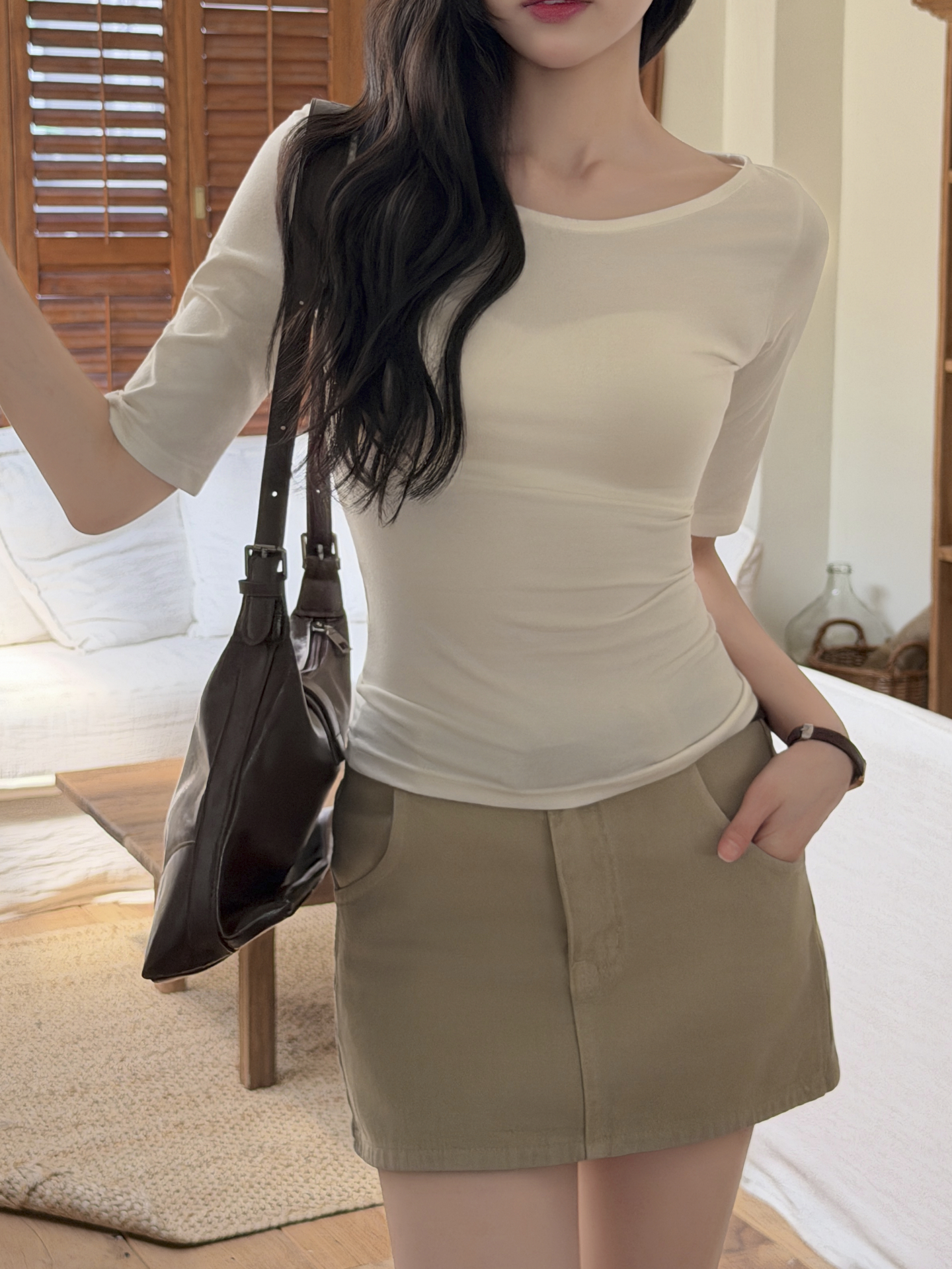 Uネックスリム5分丈無地Tシャツ | 詳細画像13